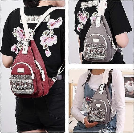 Mini Dame Sling Bag Bryst Skulderveske Canvas Casual Daypack (Rød)