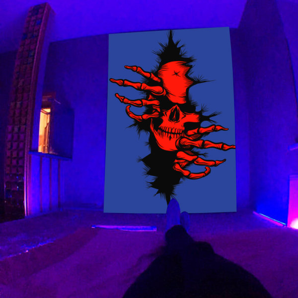 Hodeskalleteppe, Blacklight-teppe for soverom, skjelett UV-reaktivt vegghengende plakat for halloween-dekor i stuen, med Mo