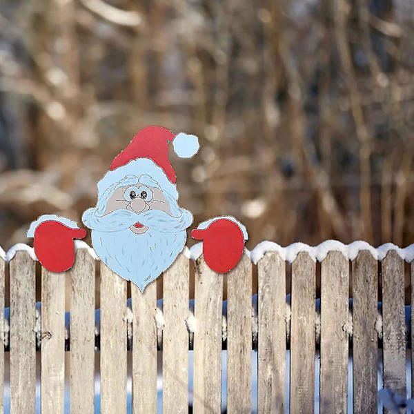 Tomte Staketdekoration Tomte Julstaket, Kreativ Utomhus Juldekoration, Återanvändbar Trästaketdekoration, Trädgårdsskylt För Semester