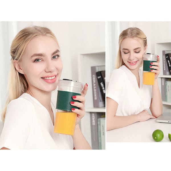 Portable Electric Juicer Fruit Cup Blender Processor Mixer 320ML Mini USB Rechargeable Quick Juicing Machine, Green