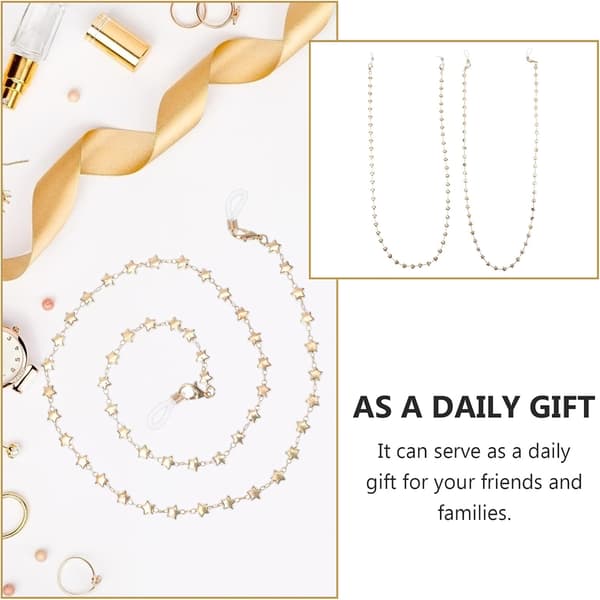 2 Pieces Alloy Eyeglass Chains with Heart and Star Shape in Gold with Anti-fall Function