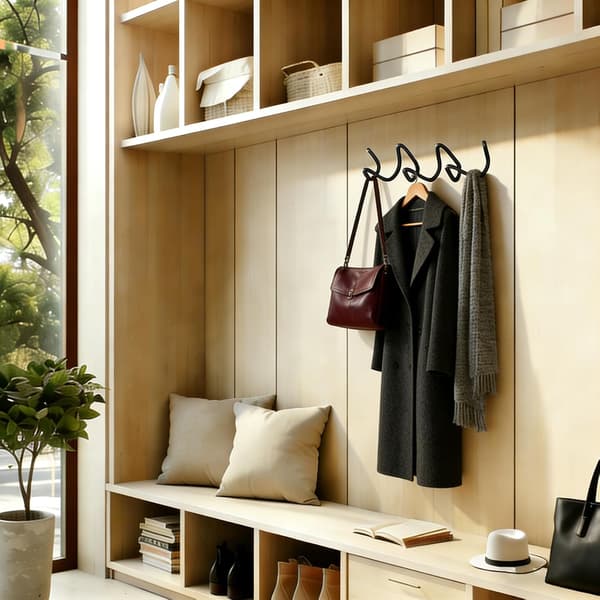 Black Wall Mounted Coat Rack, Decorative Wavy Wall Hooks, Multi-functional Hooks for Coat, Hat, Bag, Umbrella, Heavy Duty Metal Rail