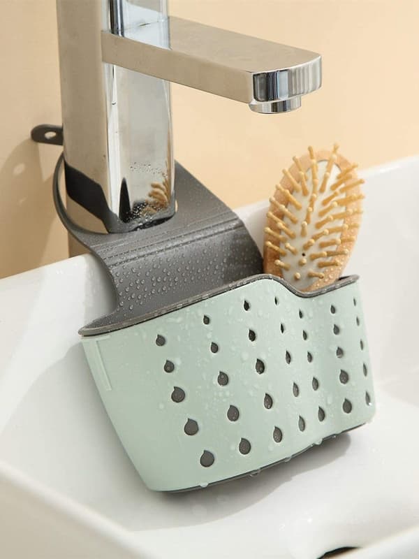 Drip Tray Soap Sponge Double-Decker Kitchen Organizer Blue For Sink Countertop Storage