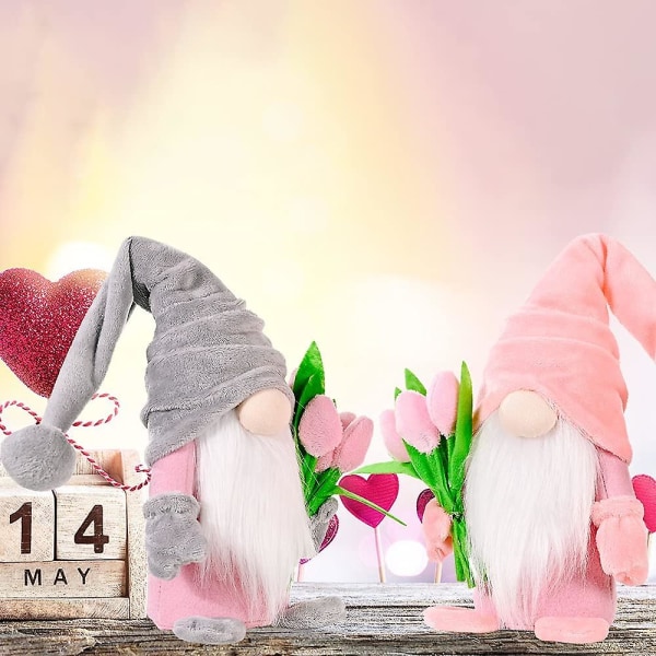 Stående Sød Gnome Med Tulipaner Blomsterbuketter Søde Dværg Gavefigurer Gave Til Kvinder Mor Bryllupsdag Kæreste Hustru Mors Dag Tak Dimension