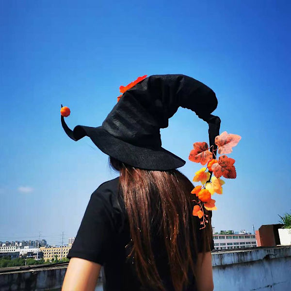 Halloween-Heks Hat med Kunstig Græskar og Ahornblad - Efterårs Høst - Ond Hat til Cosplay Kostumefest Favorit