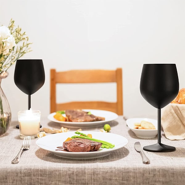 2 st (svart) vinglas vinglas rödvinsglas på lång stjälk - Unik modern form - För män eller kvinnor Bröllop, Jul