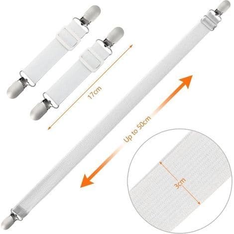 Elastisk Lakansträckare, Justerbar Remfäste för Lakan, Sofflakan, Strykbrädsöverdrag (Vit, 4-pack)