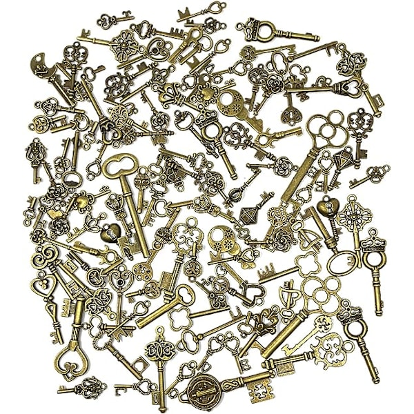125 kpl Vintage-tyylisiä luurankoavaimen riipuksia, Sekalaiset antiikkiset pronssiset messinkiset riipukset DIY-korujen valmistukseen, hääjuhliin