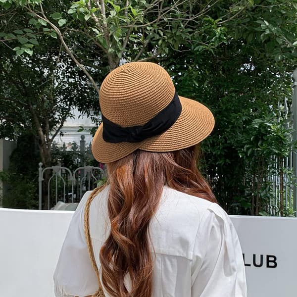 Sommarstrandhatt, vikbar/packbar stråhatt med bred brätte och rosett för kvinnor och flickor, beige, medium Beige Medium