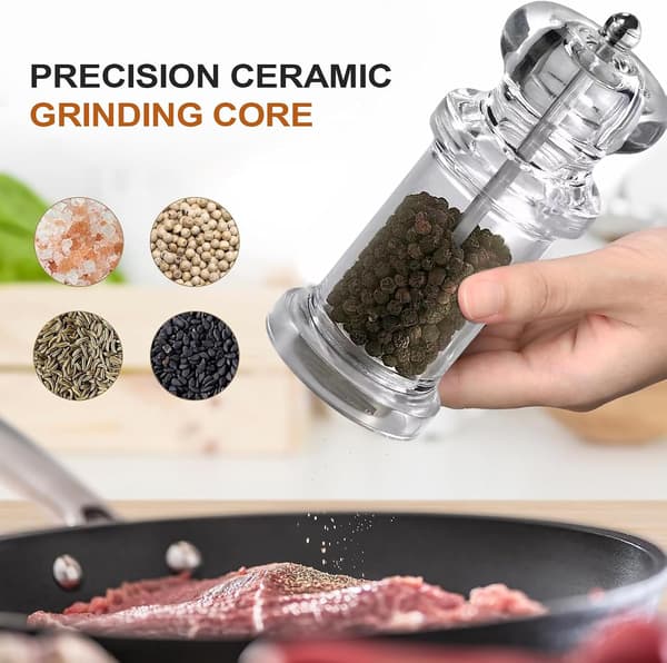 Pepper Mill - Manual Salt Grinder, Transparent Spice Jar, Reusable Spice Container for Kitchen | Kitchen & Dining