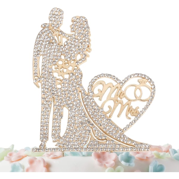 Mr and Mrs Cake Topper Metall Rhinestone Rolig Bröllopstårta Topper för bruden och brudgummen guld