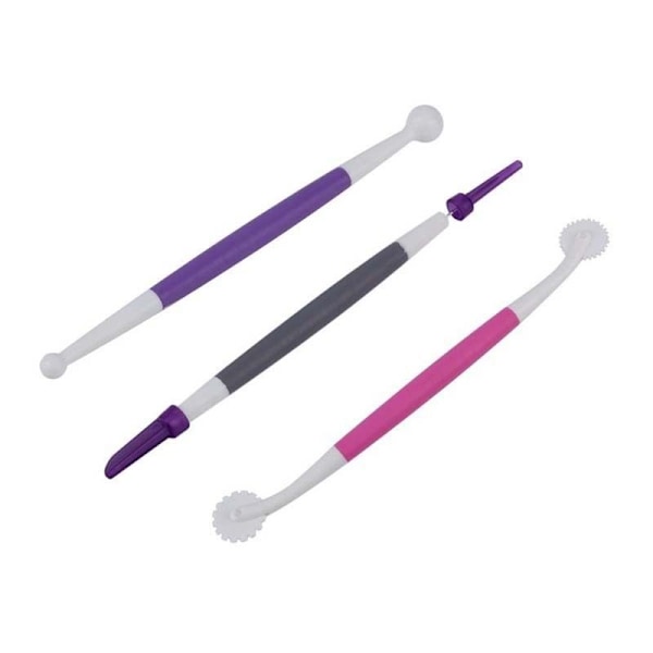 3-delt sæt med fondant- og gumpasteværktøj - Indeholder et standard kugleværktøj, quiltnings-/syværktøj og skæreblad/prikværktøj