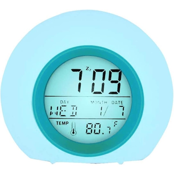 Digital väckarklocka för barn, led med väckningsljus, snooze-funktion, naturliga väckarljud, bakgrundsbelysning, temperatur, display, blå