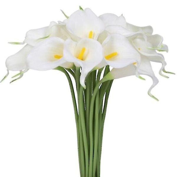 20 st Faux Calla Silk Flowers Simuleringsbukett 12,6" För hemkök och bröllop Vit White