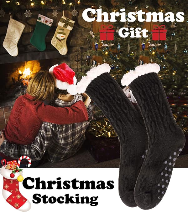 Dam Toffelstrumpor Fuzzy Fluffiga Mysiga Stugstrumpor Vinterfleece Mjuka Black