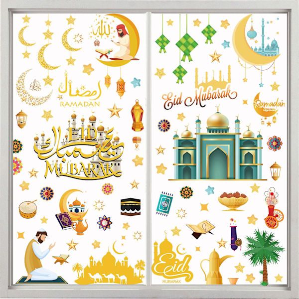 Mubarak Sticker Sæt med 9 PVC Statiske Månestjerne Slot Dekaler til Festdør Glasvindue