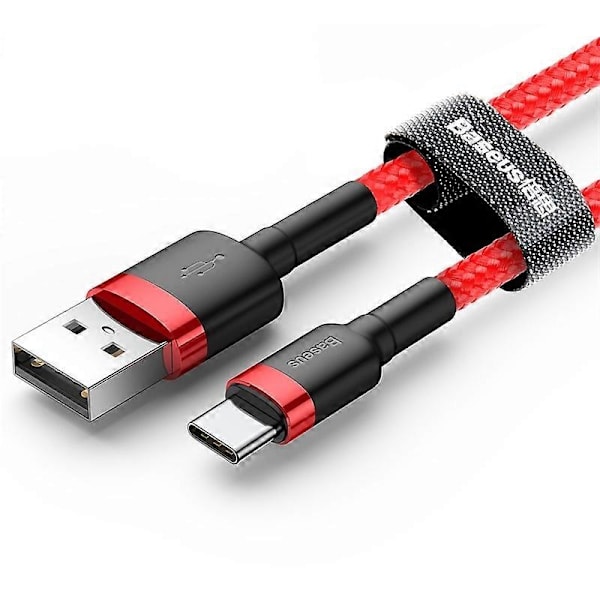 BASEUS Cafule Series 2m 2A Type-C Data Synkroniseringskabel Nylonflettet Opladerkabel - Rød