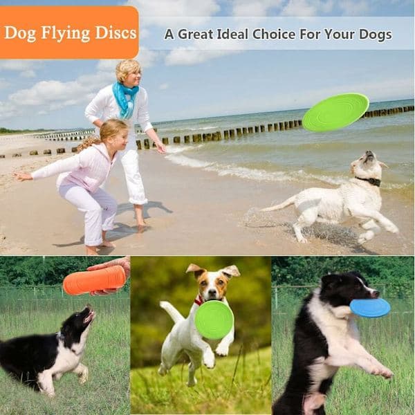 Rubber Frisbee for Dogs - 3 Pcs Lightweight, Soft 7 \" Floats in Water, Safe for Teeth