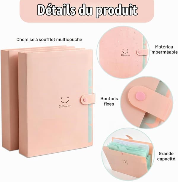 A4 Waterproof Document Organizer with 5 Compartments – PP Folder with Labels – File Holder for Storage