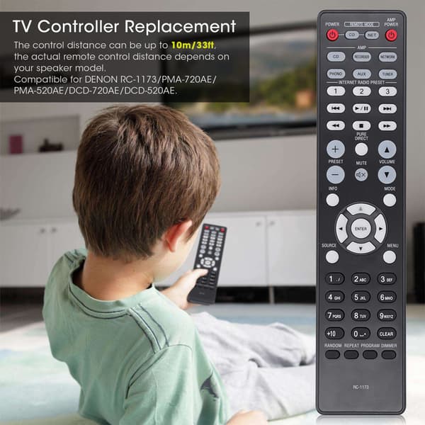 Replacement Remote Control for TV for DENON RC-1173/PMA-720AE/PMA-520AE/DCD-720AE/DCD-520AE