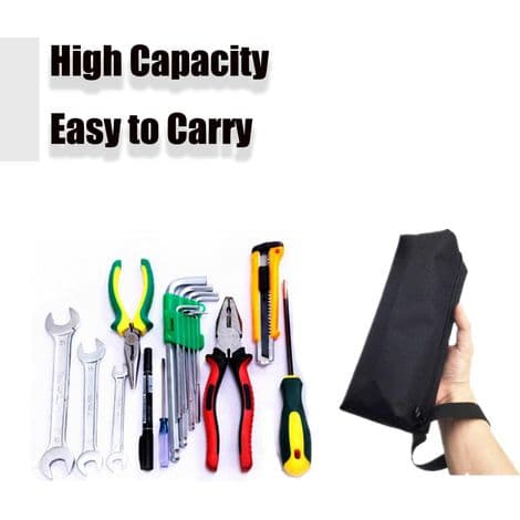 Empty Tool Kit, 25 cm Long Waterproof Nylon Canvas Zipper Bag, Small Tool Bag, Portable Multifunctional Tool Kit (Black)