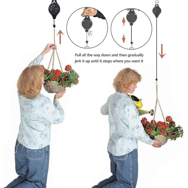 2-pack Växtkrok med Hiss, Retraktil Växtupphängning Lättåtkomlig Hängande Blomkruka För Trädgårdskorgar Krukor Och Fågelmatare Häng Högt Upp Och Pu