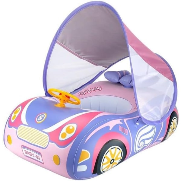 Toddler , uppblåsbar bil, baby med justerbar solskydd och säkerhetssits, poolleksaker för toddler