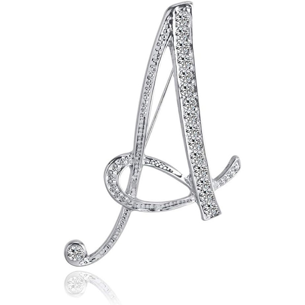 Rhinestone Initialbokstav Brosch för Kvinnor Hantverk Silver