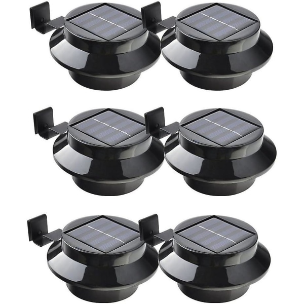 Pakke med 6 solcelledrevne LED-lys til tagrende, hegn, tag, tagrende, have, gård, væg, sort