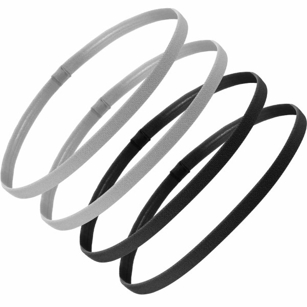 4 delar tjocka halkfria elastiska sportpannband Fotbollshår pannband för kvinnor och män Svart, grå