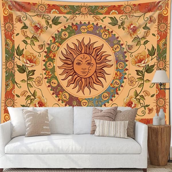 1 st 200x150cm Sol och måne gobeläng löv blommor väggbonad H