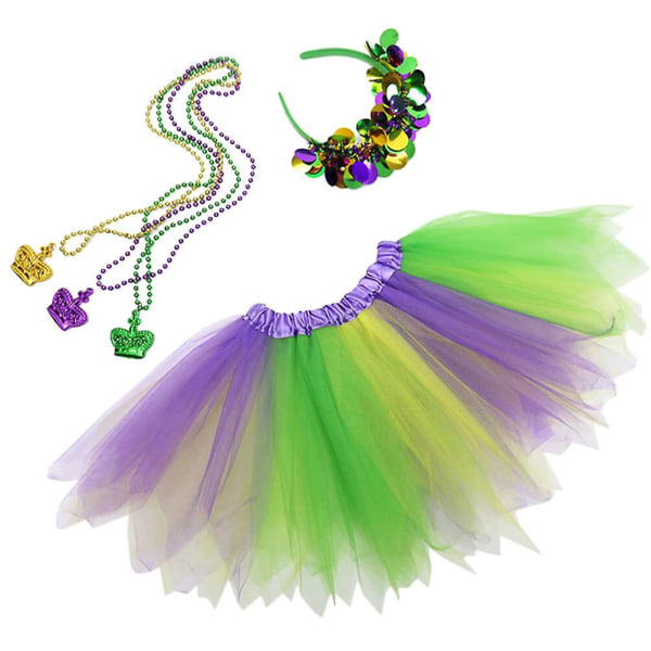 1 Set Mardi Gras Tutu-kjol Pannband Pärlor Halsband Mardi Gras Kostymtillbehör Färgglad 50X35CM Colorful 50X35CM