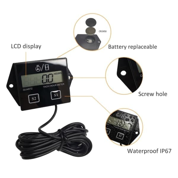 Motorcycle 2/4-Stroke Engine Tachometer Hour Meter LCD Display Waterproof Car Motorboat Motorcycle Digital Tachometer