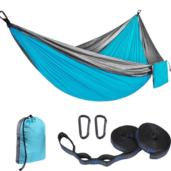 Bærbar hengende campinghengekøye for 1 eller 2 personer innendørs og utendørs bære utendørs campinghengekøye (gråblå)