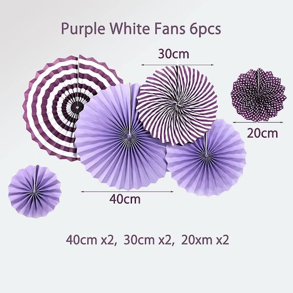 Sæt af 6 Papirblomster Fans Rumindretning Til Festligheder Bryllup Fødselsdag Kombination Violett