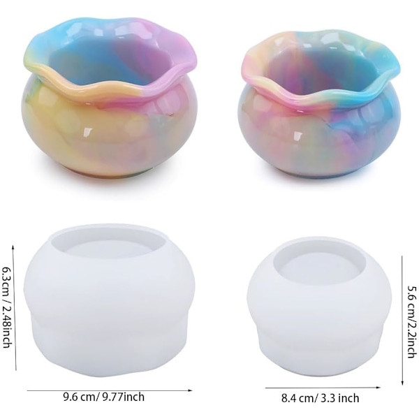 2 stk. Krukke Harpiksform Skål Silikonform Boks Epoxyform DIY Støpeform for Mini Akvarium, Smykkeskrin, Hjemmedekorasjon (L+S)