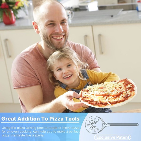 Pizzaskall, rund pizzasnurre, hardanodisert aluminium perforert pizzaskall Langt håndtak, pizzaovn iht.