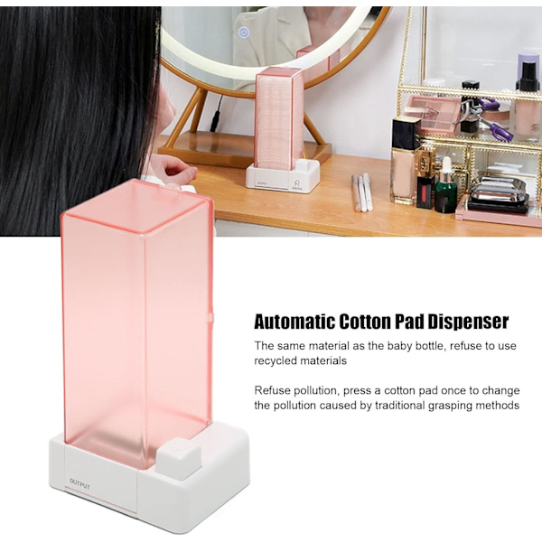 (Pink) Automatisk Vatpind Dispenser Vatpind Organizer Trykt Kvadratisk Vatpind Holder Lintfri Viskestykke Kosmetik Organizer