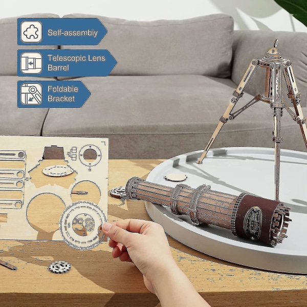Caraele Trämodell Byggbar Kikare 3D Träpussel DIY Vetenskapsmodellkit för Vuxna Tonåringar