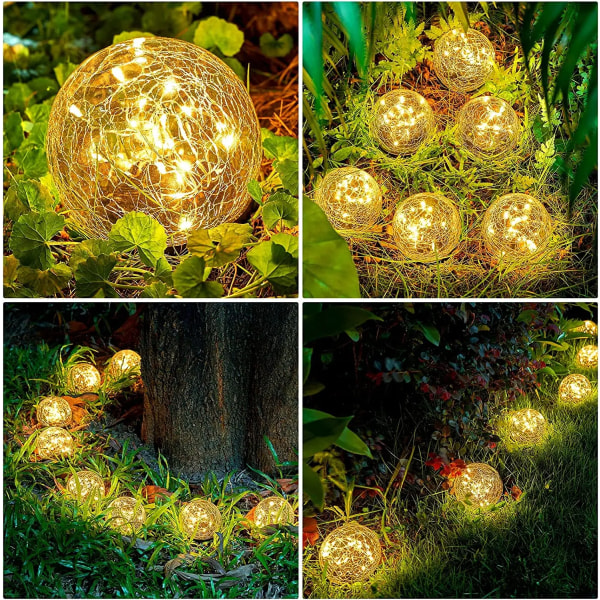 Crackle Glass Ball Lights, Plen Lampe Hage Lights Solar Lamp Outdoor Decoration Vanntett Sprukket Glass Ball (1 stk, 10 cm)