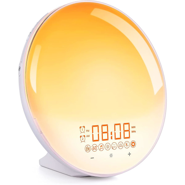 Väckningsljus, morgonradio Ljusväckarklocka med ljuseffekter 20 ljusstyrkanivåer Sensor Touch-funktion, ljusterapi väckarklocka 2 väckarklockor
