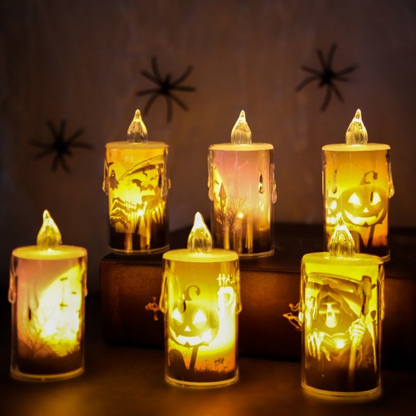 3 stk. Mini Halloween Lys, Halloween Flammeløse Krystal Lys Lampe Græskar Hexe Slot LED Lampe til Halloween
