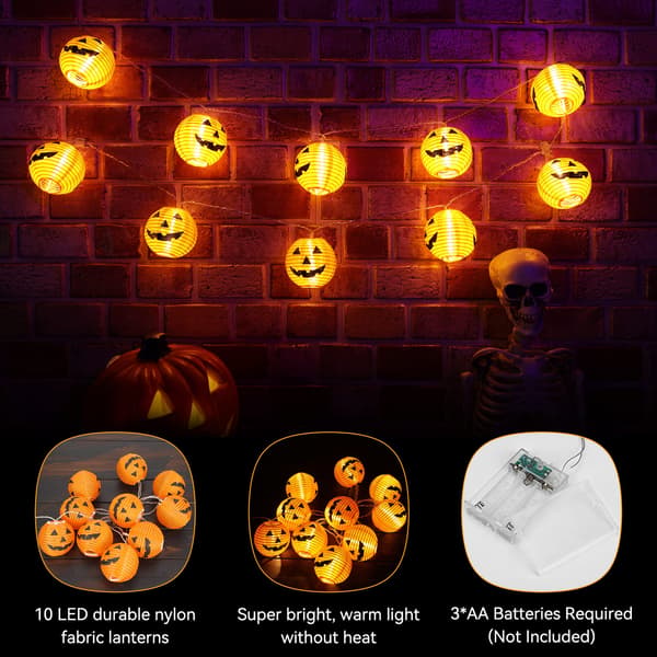 Halloween Græskar Lygte Lys, 1,5M 10 LED Orange Efterårs Dekor Fe Lys Batteridrevet Jack-O-Lantern Græskar Lys