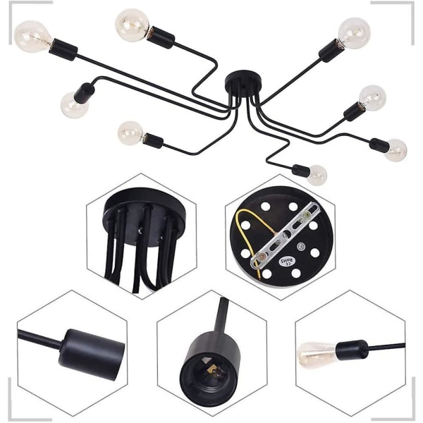 Moderne Chandelier Svarte Taklamper 8 E27 For Restaurant Kafé Soverom Salong (uten Pærer)