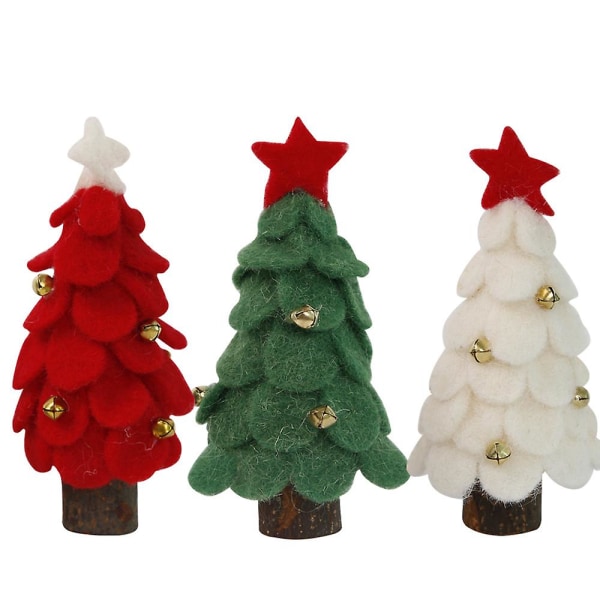 Huopa joulukuusi pöytäkoneen joulukuusi punaisilla kelloilla Väärennetty joulukuusi Pieni puinen pesuallas Lasten pesuallaskoristeet (3 kpl)