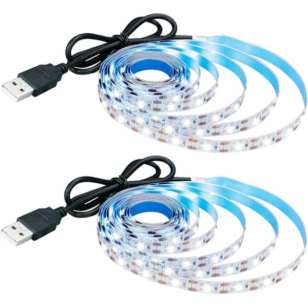 HA~5V USB LED Strip Light Cool White 6000K USB Powered 4M (2pcs) Flexible SMD2835 High Brightness Non-Waterproof IP20 LED Tape Light