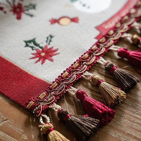 Christmas Table Runner - 35.5 x 177.8 cm - Red and White with Snowman and Snowflake Pattern - For Dining Room - 1 Piece