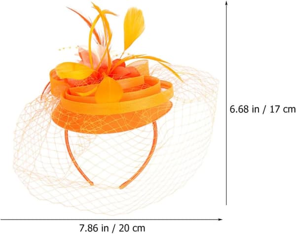 Fjærhode Blomster Hårnål Mesh Fascinator Pannebånd for Kvinner Teaparty Bryllupsdekor Brudehodeplagg Oransje