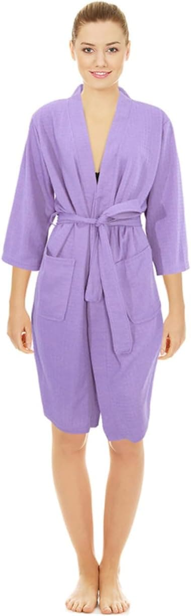 Women's Waffle Bathrobe Long Sleeve Robe for Spa Shower Robe Bath Spa Violet