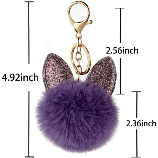 Nyckelring, Fluffig Boll Kanin Nyckelring, Plysch Pompom Väska Charm, 4 st